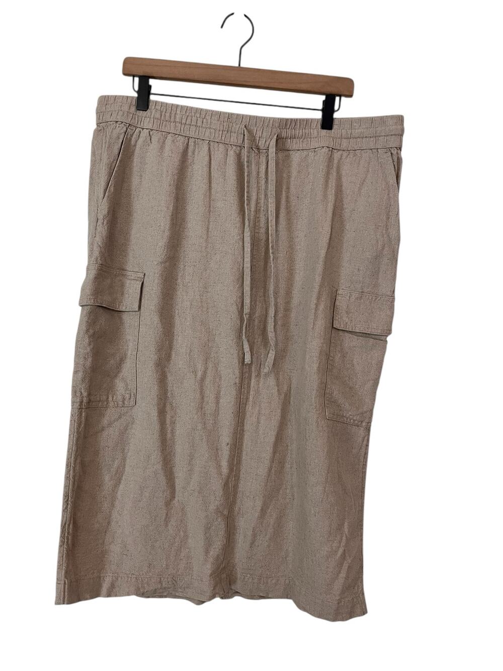A New Day Target Linen Blend Tan Khaki Cargo Midi Skirt Modest Size XL